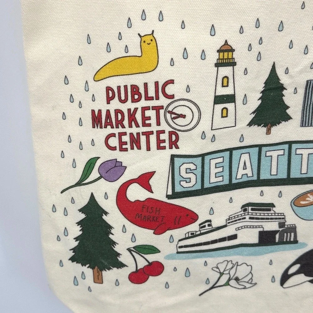 Astoria Gift Co Seattle Public Market Center Canvas Tote Bag Souvenir Cream